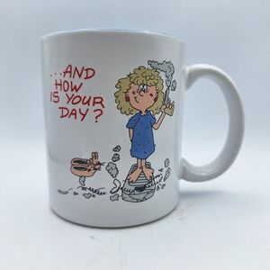Vintage Funny "And How Is Your Day" Weight Loss Scale Coffee Mug Cartoon Woman